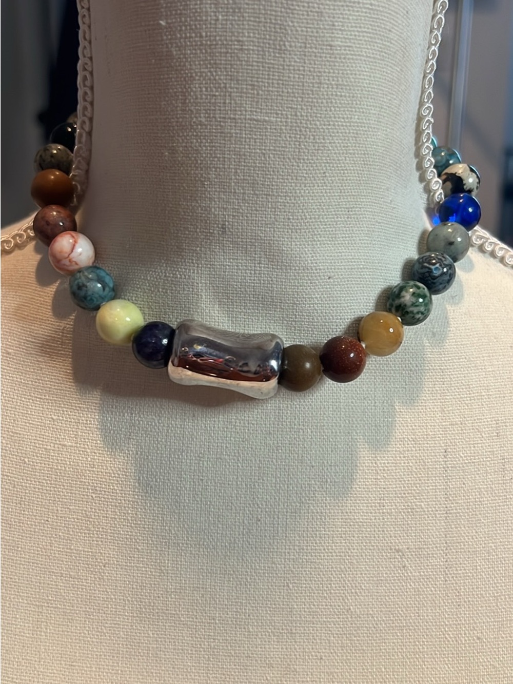 Simon Sebbag Multicolor Bead Necklace with Silver Center